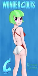 Size: 2000x4000 | Tagged: suggestive, artist:theovermare, derpibooru import, drama letter, watermelody, equestria girls, ass, background human, butt, canterlot high, clothes, female, one-piece swimsuit, open-back swimsuit, solo, solo female, swimsuit, waterbooty, wondercolts