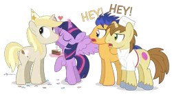 Size: 1170x640 | Tagged: safe, artist:dm29, derpibooru import, donut joe, flash sentry, twilight sparkle, twilight sparkle (alicorn), oc, oc:colin nary, alicorn, pony, birthday, female, kissing, mare, simple background, transparent background