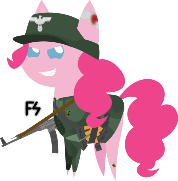 Size: 5000x5070 | Tagged: absurd resolution, artist:facelesssoles, bandage, blood, derpibooru import, grenade, grin, nazi, pinkie pie, pointy ponies, safe, solo, stg 44, volksgrenadier