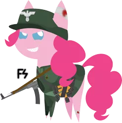 Size: 5000x5070 | Tagged: absurd resolution, artist:facelesssoles, bandage, blood, derpibooru import, grenade, grin, nazi, pinkie pie, pointy ponies, safe, solo, stg 44, volksgrenadier