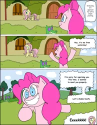 Size: 1024x1322 | Tagged: artist:average-00, comic, comic:opposites, derpibooru import, fluttershy, gummy, pinkie pie, safe