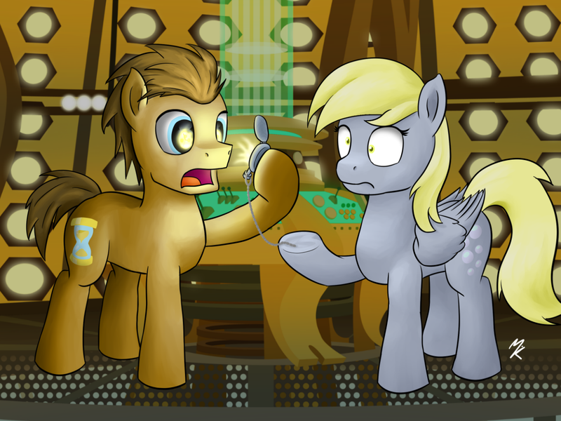 Size: 1280x960 | Tagged: safe, artist:mkogwheel, derpibooru import, derpy hooves, doctor whooves, time turner, pegasus, pony, doctor who, eye reflection, female, fob watch, mare, tardis