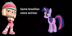 Size: 1100x552 | Tagged: actress, bianca alencar, brazil, derpibooru import, exploitable meme, meme, movie, safe, same voice actor, taffyta muttonfudge, twilight sparkle, wreck-it ralph