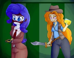 Size: 1280x1014 | Tagged: safe, artist:basketgardevoir, derpibooru import, adagio dazzle, rarity, equestria girls, blushing, bushwacka, dead ringer, jar, jarate, lockers, pee in container, rarispy, shadow, sniper, spy, team fortress 2, this will end in tears and/or death, urine