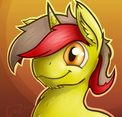 Size: 911x877 | Tagged: safe, artist:unpeeledwasp, derpibooru import, oc, oc:gearlock, unofficial characters only, pony, unicorn, cute, fluffy, portrait, smiling, solo