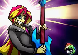 Size: 1754x1240 | Tagged: safe, artist:rambopvp, derpibooru import, rainbow dash, sunset shimmer, equestria girls, guitar