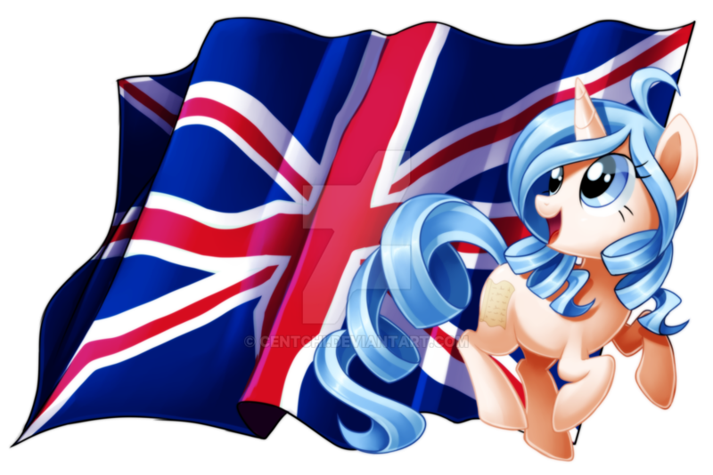 Size: 1024x683 | Tagged: safe, artist:centchi, derpibooru import, oc, oc:opuscule antiquity, unofficial characters only, pony, unicorn, british, english, female, flag, mare, solo, union jack, watermark