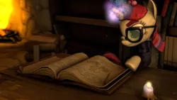 Size: 1280x720 | Tagged: 3d, artist:wizardtwy, book, chimney, derpibooru import, glasses, moondancer, reading, safe, solo, source filmmaker