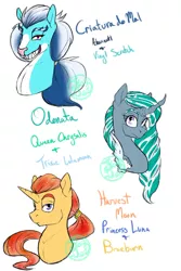 Size: 730x1095 | Tagged: safe, artist:farewelldecency, derpibooru import, oc, unofficial characters only, hybrid, crack ship offspring, interspecies offspring, magical lesbian spawn, offspring, parent:ahuizotl, parent:braeburn, parent:princess luna, parent:queen chrysalis, parent:trixie, parent:vinyl scratch