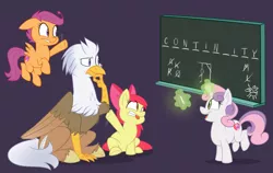 Size: 1585x1000 | Tagged: apple bloom, artist:metalmane, classical hippogriff, cutie mark, cutie mark crusaders, derpibooru import, hangman, hippogriff, non-pony oc, oc, oc:silver quill, safe, scootaloo, sweetie belle, the cmc's cutie marks