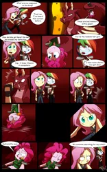 Size: 1024x1638 | Tagged: safe, artist:fj-c, derpibooru import, fluttershy, pinkie pie, rainbow dash, fairy, equestria girls, belly button, clothes, comic, dialogue, fantasy equestria, midriff, skirt, upside down