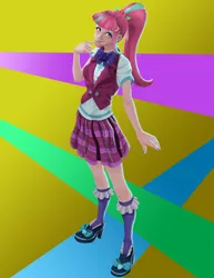 Size: 2550x3300 | Tagged: safe, artist:oliver-el-mediocre, derpibooru import, sour sweet, equestria girls, friendship games, abstract background, clothes, crystal prep academy uniform, crystal prep shadowbolts, human coloration, looking at you, nail polish, ponytail, school uniform, solo