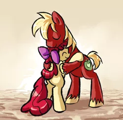 Size: 977x951 | Tagged: safe, artist:gsphere, derpibooru import, apple bloom, big macintosh, earth pony, pony, duo, eyes closed, hair bow, hug, male, siblings, stallion