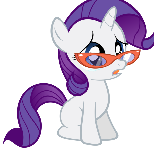 Size: 1600x1582 | Tagged: artist:ponyglam, cute, derpibooru import, filly, frown, glasses, open mouth, raribetes, rarity, sad, safe, simple background, sitting, solo, transparent background, vector