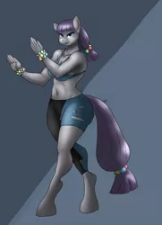 Size: 780x1080 | Tagged: anthro, artist:lurking tyger, belly button, derpibooru import, maud pie, midriff, ponytail, rave, solo, suggestive, unguligrade anthro, wrong cutie mark