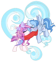 Size: 1280x1379 | Tagged: safe, artist:wicklesmack, derpibooru import, oc, oc:darling dearest, unofficial characters only, bat pony, pegasus, pony, clothes, kissing, scarf, shared clothing, shared scarf, simple background, transparent background, watermark