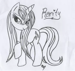 Size: 2331x2204 | Tagged: artist:cassadriel, cute, derpibooru import, monochrome, rarity, safe, solo, trace, traditional art, wet, wet mane, wet mane rarity