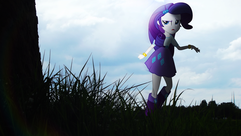 Size: 2440x1380 | Tagged: safe, artist:bastbrushie, artist:givralix, derpibooru import, rarity, equestria girls, boots, bracelet, equestria girls in real life, field, high heel boots, jewelry, photo, shadow, solo, vector