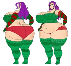 Size: 1000x935 | Tagged: artist:sirmasterdufel, ass, bbw, bedroom eyes, belly, belly button, big breasts, blushing, breasts, busty rarity, chubby, cleavage, clothes, derpibooru import, edit, evening gloves, fat, female, festive, gloves, huge breasts, huge butt, human, humanized, impossibly large breasts, impossibly large butt, large butt, looking at you, rarithighs, raritubby, rarity, rearity, socks, solo, solo female, suggestive, the ass was fat, thigh highs, thunder thighs, wide hips