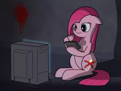 Size: 3264x2448 | Tagged: artist:ashtoneer, blood, derpibooru import, pinkamena diane pie, pinkie pie, safe, solo, television, video game