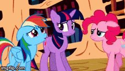 Size: 260x149 | Tagged: safe, derpibooru import, screencap, pinkie pie, rainbow dash, twilight sparkle, lesson zero, animated, comforting, cute, dashabetes, diapinkes, eyes closed, floppy ears, frown, gif for breezies, horses doing horse things, neck nuzzle, nuzzling, picture for breezies, sad, talking
