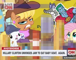 Size: 800x630 | Tagged: angel bunny, artist:pixelkitties, cable news network, captain planet and the planeteers, censored, cnn, derpibooru import, fluttershy, gummy, hat, hillary clinton, ms. harshwhinny, politics, suggestive, votehorse