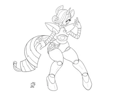 Size: 4137x3168 | Tagged: absurd resolution, anthro, artist:badgerben, clothes, cosplay, costume, derpibooru import, hair over one eye, looking at you, mettaton, monochrome, open mouth, plantigrade anthro, raribot, rariton, rarity, robot, safe, solo, undertale