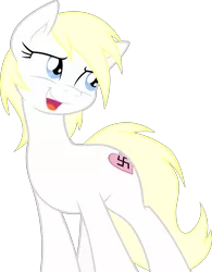Size: 3000x3850 | Tagged: safe, artist:accu, artist:anonymous, derpibooru import, edit, oc, oc:aryanne, unofficial characters only, earth pony, pony, /mlpol/, aryan pony, blue eyes, cute, female, german, head turn, heart, high res, looking away, mare, nazi, oh you, open mouth, request, show accurate, simple background, smiling, solo, standing, swastika, transparent background, vector