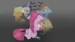 Size: 1024x576 | Tagged: applejack, artist:despotshy, crying, derpibooru import, fluttershy, hatless, missing accessory, pinkamena diane pie, pinkie pie, rainbow dash, rarity, sad, safe