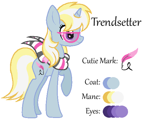 Size: 467x400 | Tagged: safe, artist:kiananuva12, derpibooru import, oc, oc:trendsetter, unofficial characters only, clothes, cutie mark, glasses, offspring, parent:photo finish, parent:trenderhoof, reference sheet, scarf, simple background, solo, transparent background