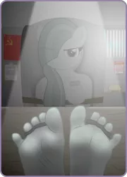 Size: 3900x5420 | Tagged: anthro, artist:facelesssoles, barefoot, bondage, derpibooru import, feet, foot fetish, foot focus, marble pie, plantigrade anthro, soviet union, stocks, suggestive, toes, toe tied