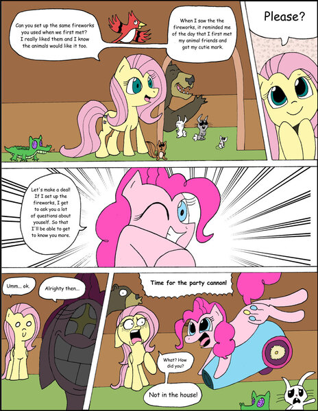 Size: 1024x1325 | Tagged: angel bunny, artist:average-00, bird, comic, comic:opposites, derpibooru import, fluttershy, gummy, harry, mouse, party cannon, pinkie pie, safe