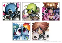 Size: 600x417 | Tagged: artist:miszasta, axolotl, dende, derpibooru import, penguin, pinkie pie, rabbit, rainbow dash, safe, sora, stitch, taiga aisaka, traditional art, twilight sparkle, vinyl scratch, watercolor painting