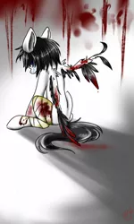 Size: 768x1280 | Tagged: semi-grimdark, artist:whitenoiseghost, derpibooru import, oc, oc:horror vacui, unofficial characters only, pegasus, pony, bandage, blood, crying, floppy ears, frown, injured wing, looking at you, looking back, male, no catchlights, self harm, shoulder fluff, simple background, stallion, white background, wing fluff