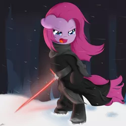 Size: 2000x2000 | Tagged: artist:fluttair, crossguard lightsaber, crossover, derpibooru import, female, kylo ren, lightsaber, pinkamena diane pie, pinkie pie, rage, safe, solo, star wars, star wars: the force awakens, weapon