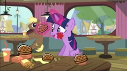 Size: 2214x1246 | Tagged: safe, derpibooru import, edit, screencap, twilight sparkle, twilight sparkle (alicorn), alicorn, pony, female, food, mare, meat, ponies eating meat, scribblenauts, steak, that pony sure does love burgers, twilight burgkle