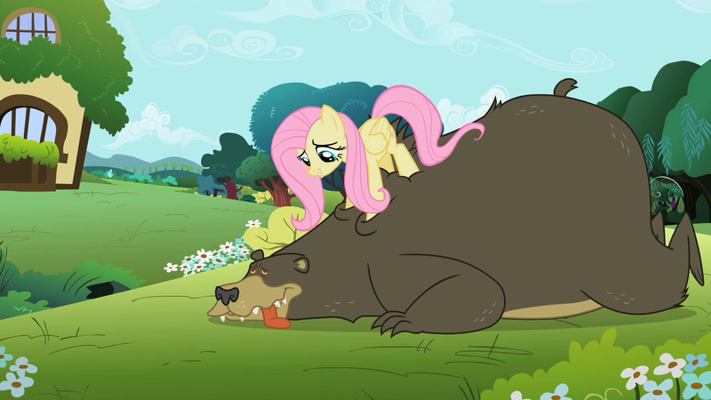 Size: 1280x720 | Tagged: bear, derpibooru import, fluttershy, harry, lesson zero, safe, screencap