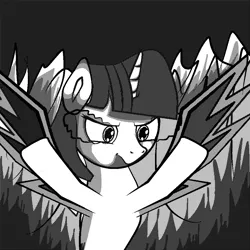 Size: 1024x1024 | Tagged: artist:ivacatherianoid, dark magic, derpibooru import, magic, manga style, safe, solo, sombra eyes, twilight sparkle