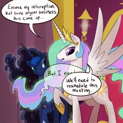 Size: 2000x2000 | Tagged: safe, artist:professor-ponyarity, derpibooru import, princess celestia, princess luna, alicorn, pony, alicorns, implied dragon, meeting, princess, royal meeting, sisters, throne, throne room, tumblr comic