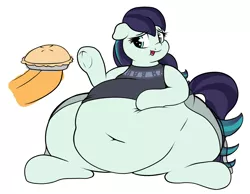 Size: 1588x1234 | Tagged: adorafatty, applejack, artist:graphenescloset, belly, belly button, big belly, clothes, coloratura, cute, derpibooru import, disembodied hooves, fat, feederjack, female, food, full, /mlp/, morbidly obese, obese, overeating, pie, rara, rarabetes, rolloratura, safe, simple background, underhoof, white background