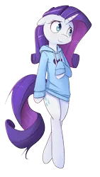 Size: 678x1200 | Tagged: safe, artist:apony, derpibooru import, rarity, pony, semi-anthro, unicorn, bipedal, clothes, cute, cutie mark, female, heart, hoodie, mare, raribetes, simple background, solo, transparent background