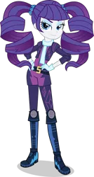 Size: 2672x5000 | Tagged: safe, artist:xebck, derpibooru import, rarity, equestria girls, friendship games, absurd resolution, alternate hairstyle, alternate universe, boots, clothes, crystal prep academy, crystal prep shadowbolts, drill hair, hand on hip, motorcross outfit, pigtails, scarf, shorts, simple background, smiling, smirk, smug, smugity, solo, transparent background, vector