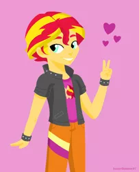 Size: 865x1067 | Tagged: safe, artist:a-r-i-a-1997, derpibooru import, sunset shimmer, equestria girls, bishonen, cute, equestria guys, glarabetes, heart, looking at you, male, rule 63, shimmerbetes, smiling, solo, sunset glare