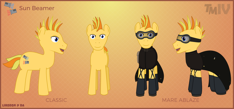 Size: 1500x700 | Tagged: safe, artist:lirodon, derpibooru import, oc, oc:sun beamer, unofficial characters only, pony, boots, cloak, clothes, goggles, jacket, male, mohawk, reference sheet, stallion, trotmania