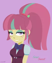 Size: 840x1018 | Tagged: safe, artist:a-r-i-a-1997, derpibooru import, sour sweet, equestria girls, friendship games, bedroom eyes, grin, ponytail, shit eating grin, solo