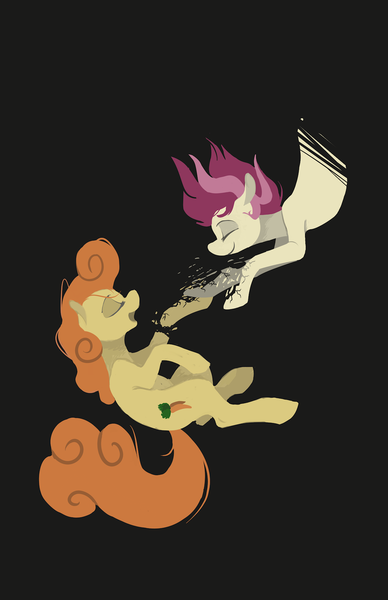 Size: 1104x1706 | Tagged: safe, artist:enma-darei, derpibooru import, carrot top, golden harvest, roseluck, body horror