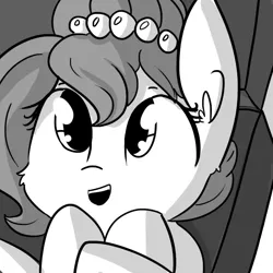 Size: 792x792 | Tagged: safe, artist:tjpones, derpibooru import, edit, editor:dsp2003, oc, oc:brownie bun, unofficial characters only, earth pony, pony, :d, briefcase, cute, female, grayscale, monochrome, ocbetes, suitcase, weapons-grade cute