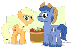 Size: 1125x750 | Tagged: accessory swap, andy price, applejack, applestare, artist:dm29, derpibooru import, duo, glasses, leadwing, safe, simple background, transparent background