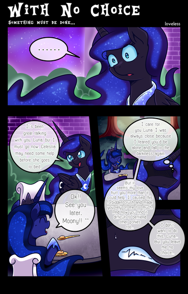 Size: 1500x2343 | Tagged: ..., artist:vavacung, comic, comic:to love alicorn, derpibooru import, dialogue, eating, eyes closed, flan, food, gritted teeth, nightmare moon, open mouth, princess luna, pudding, safe, speech bubble, wide eyes