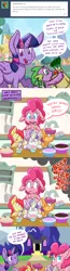 Size: 1280x4948 | Tagged: safe, artist:pippy, derpibooru import, apple bloom, pinkie pie, scootaloo, spike, sweetie belle, twilight sparkle, twilight sparkle (alicorn), alicorn, pony, pinkiepieskitchen, baking, cake, comic, cupcake, cutie mark crusaders, female, floppy ears, food, mare, messy, smoke, tumblr, tumblr comic